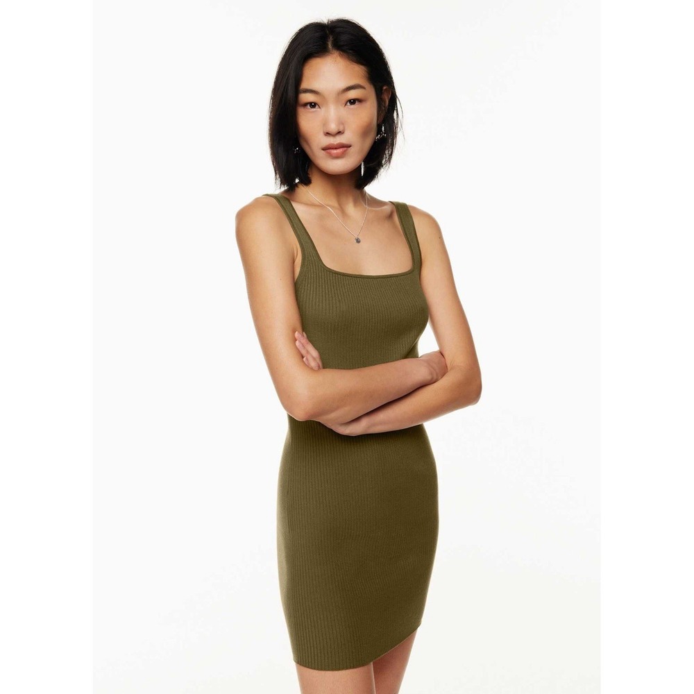 Aritzia Wilfred Invitation Mini Dress Size S Green Ribbed Square Neck Capsule